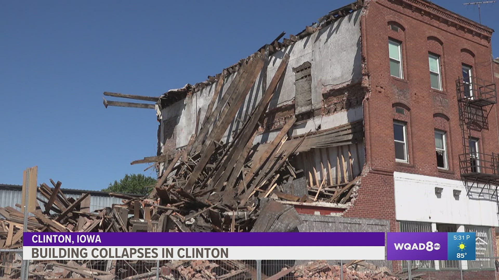 The city-owned building, located at 1006-1008 South 4th Street, collapsed Friday. Clinton city officials said they have no reason to believe anyone was inside.